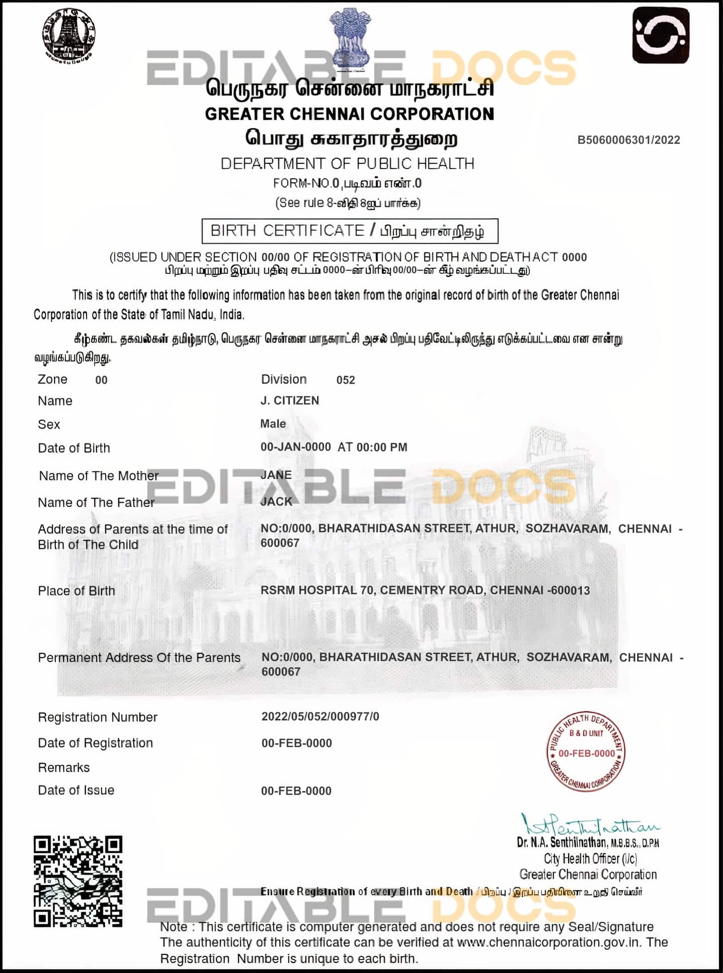 Authentic India Birth Certificate Template | Customize and Download Online