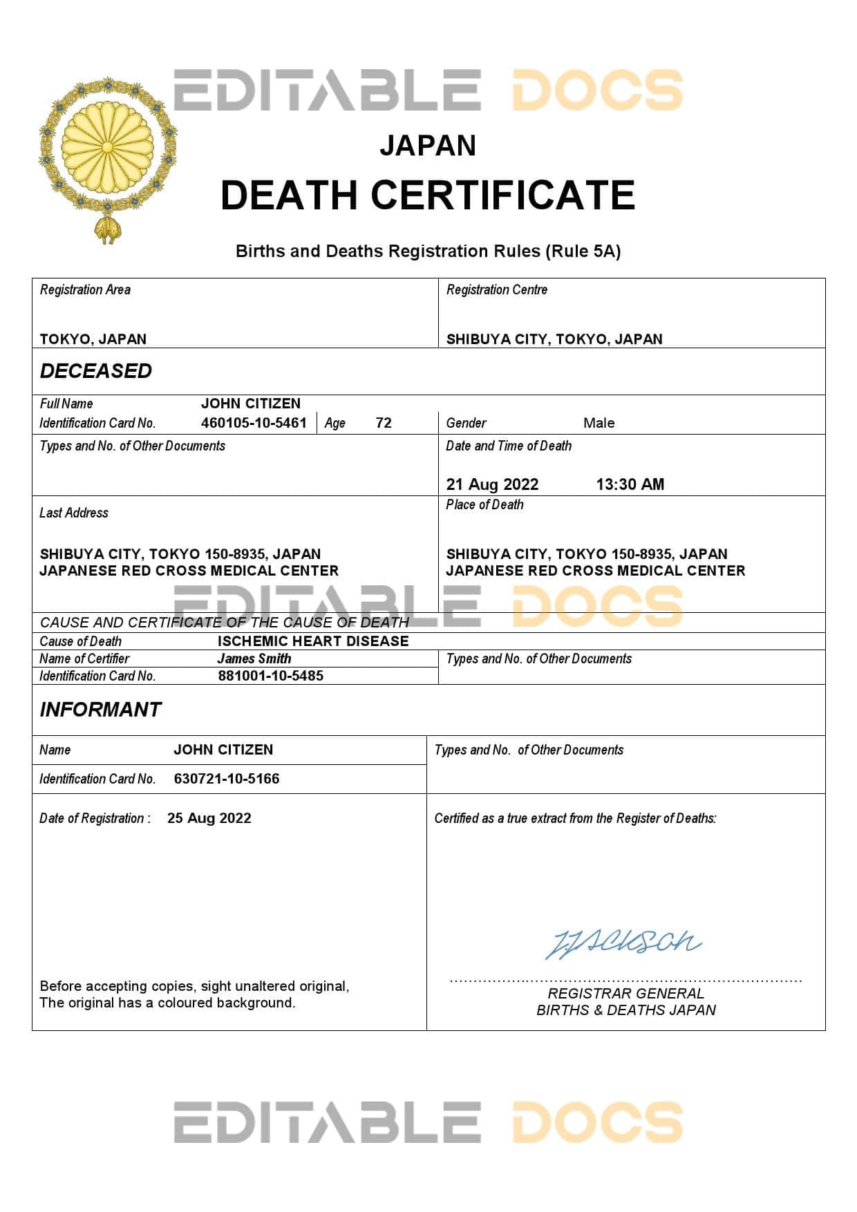 Fillable Japan Death PDF Templates | Blank Docs