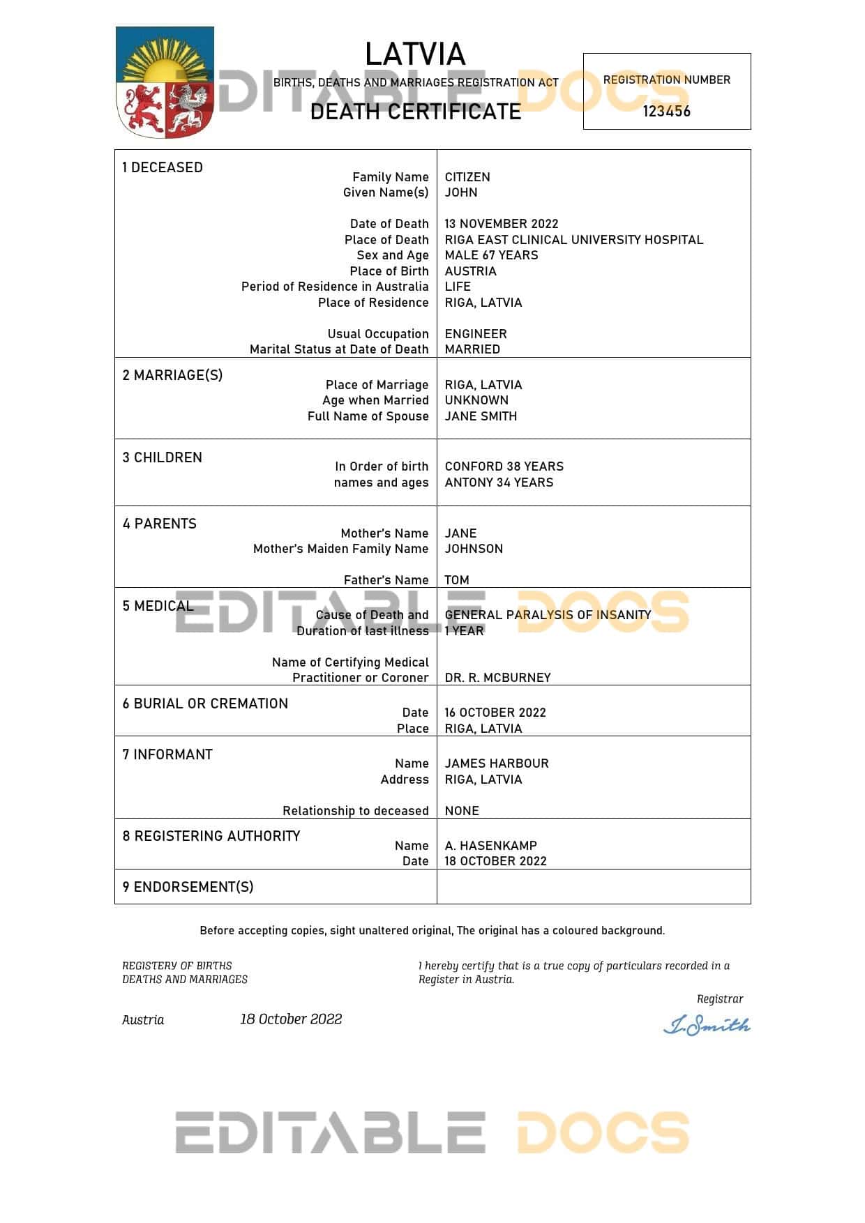 Fillable Latvia Death PDF Templates | Blank Docs