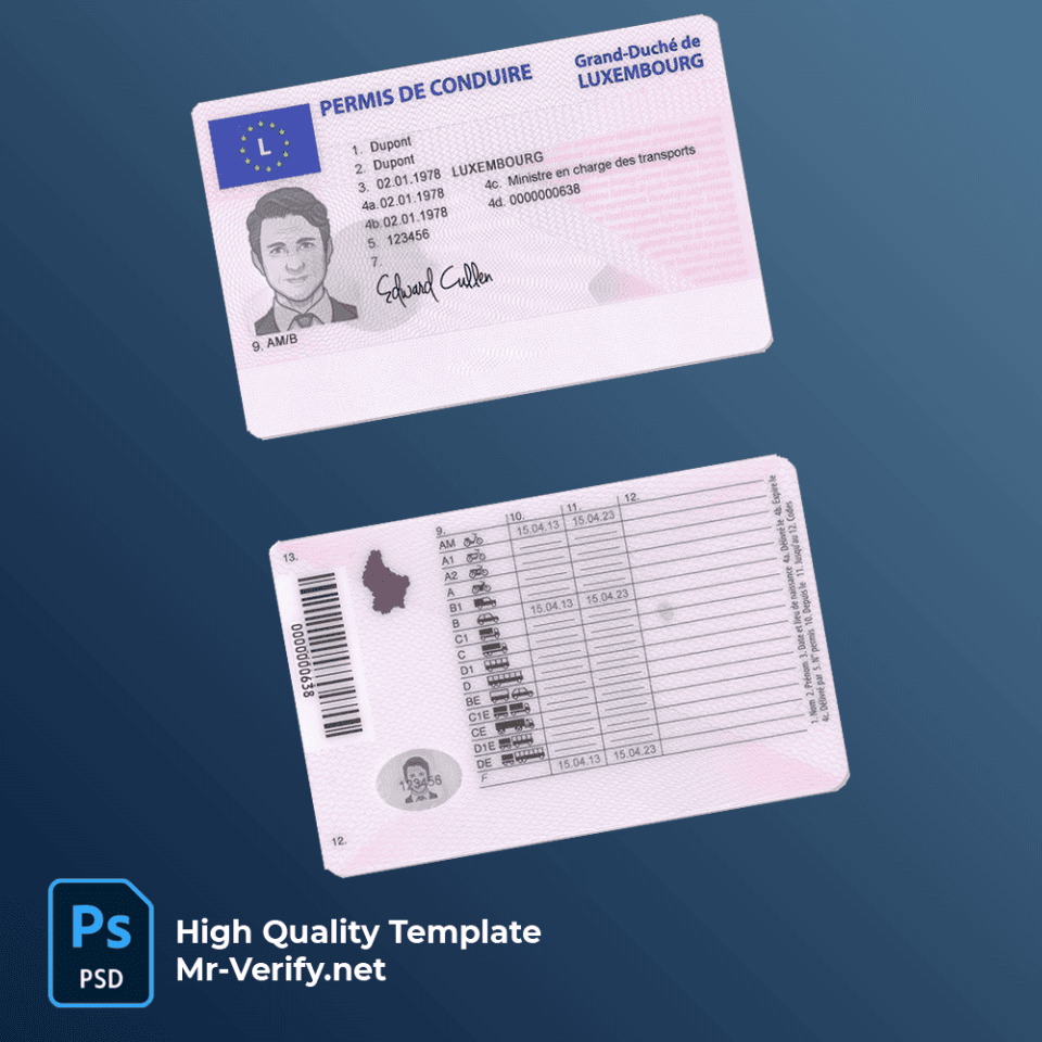Luxembourg driver license psd template