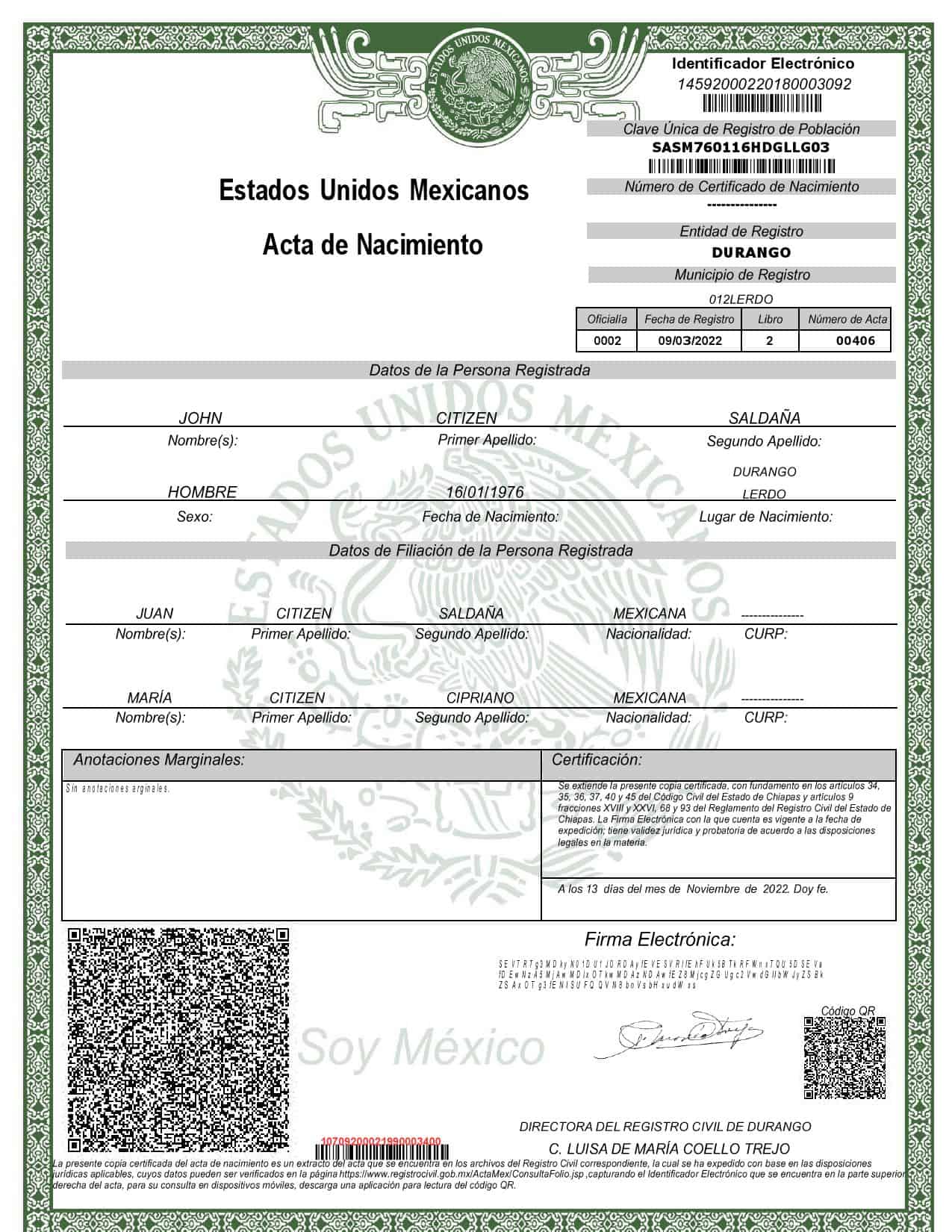 Authentic Mexico Birth Certificate Template | Customize and Download Online