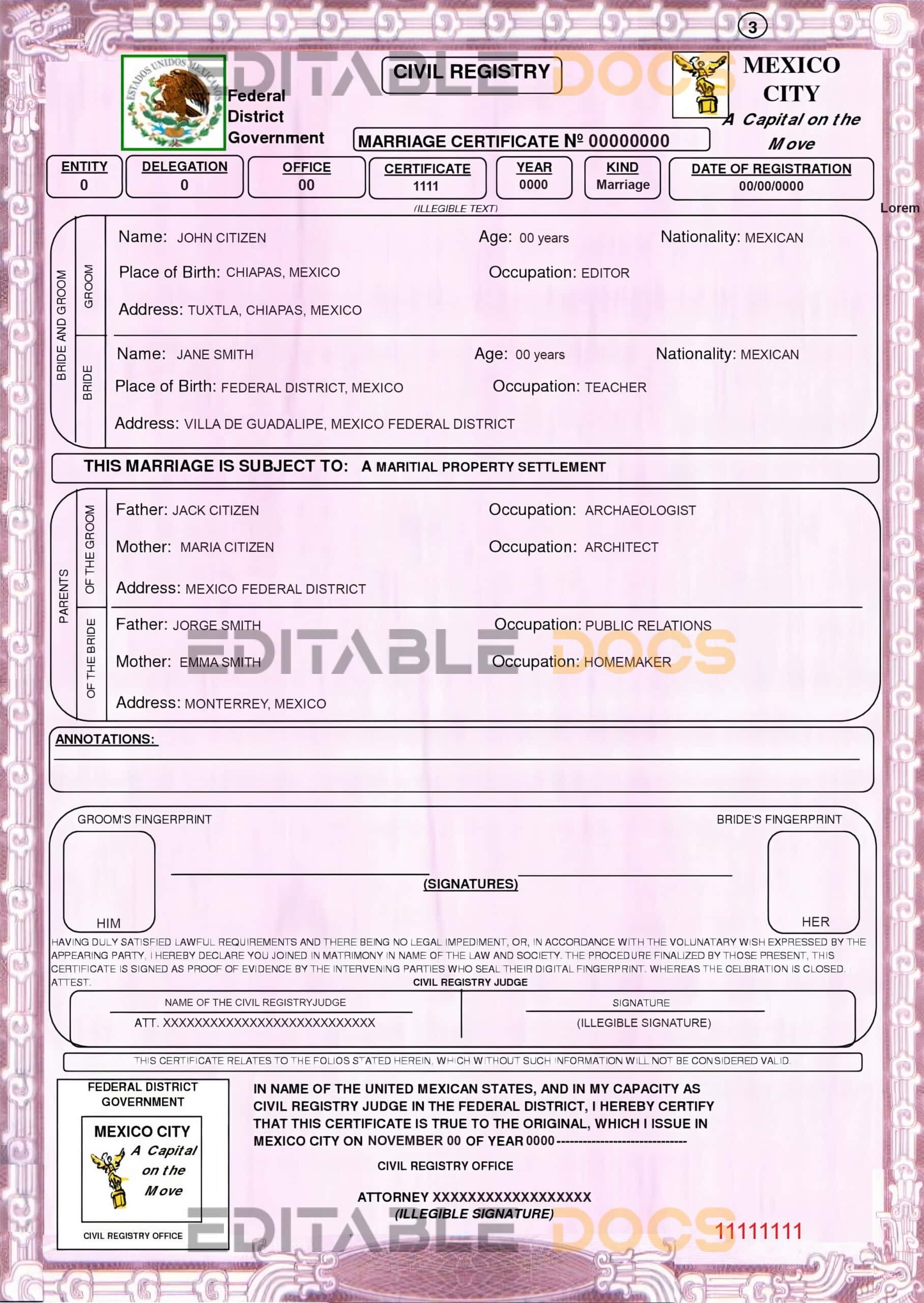 Mexico Marriage Certificate | Editable PSD Templates