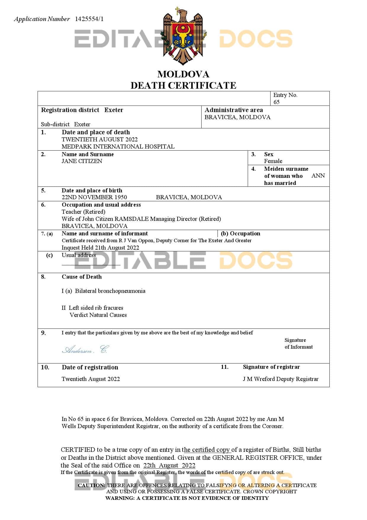 Fillable Moldova Death PDF Templates | Blank Docs