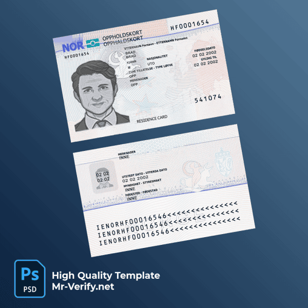 Norway residence permit card PSD template