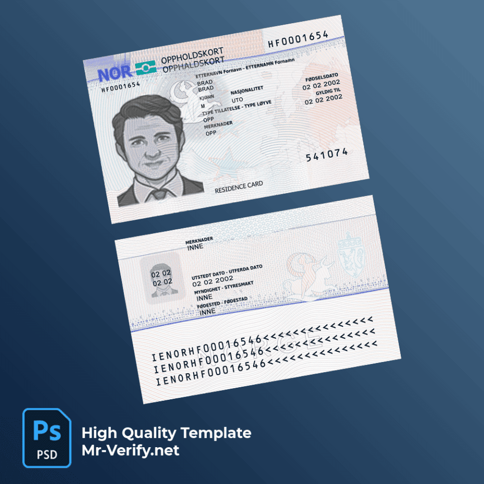 Norway residence permit card PSD template