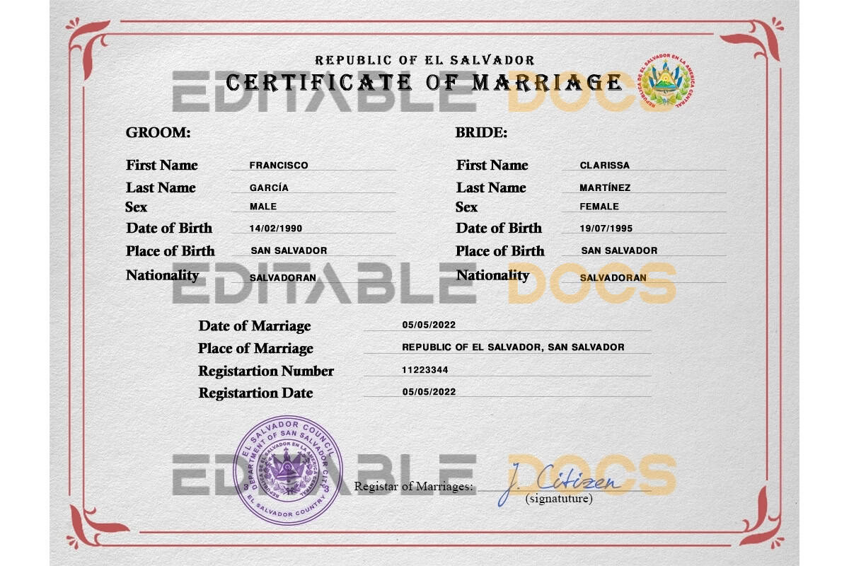 Salvador Marriage Certificate | Editable PSD Templates