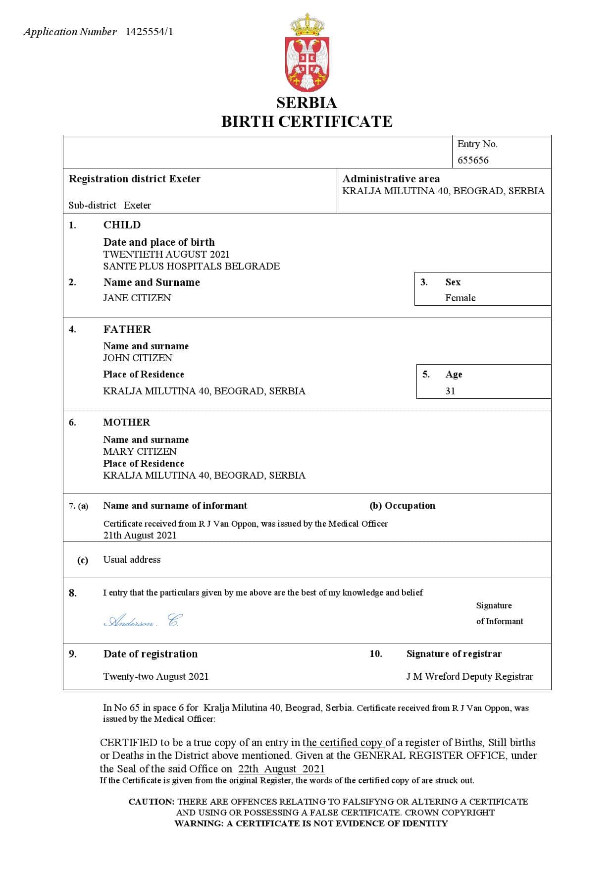 Authentic Serbia Birth Certificate Template | Customize and Download Online