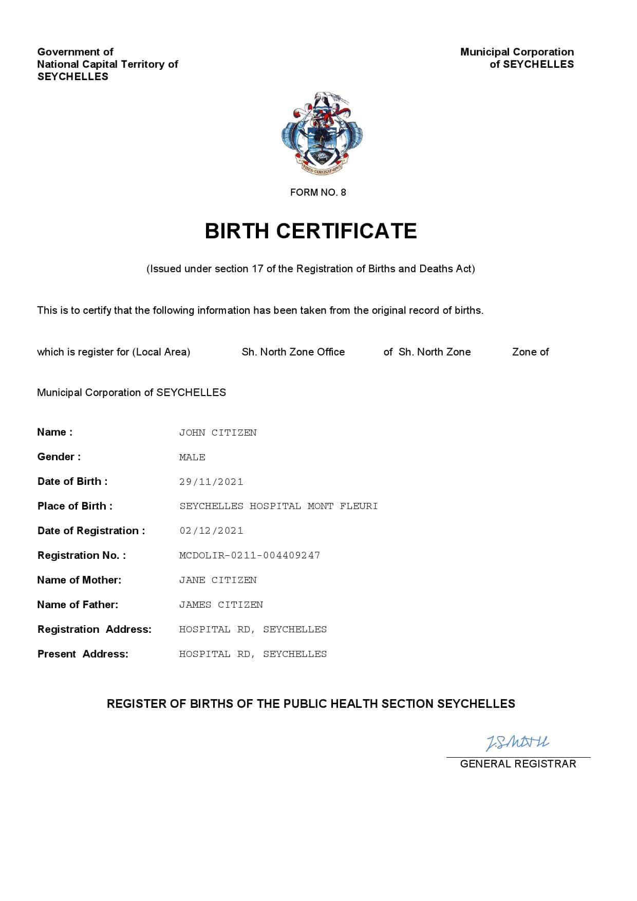 Authentic Seychelles Birth Certificate Template | Customize and Download Online