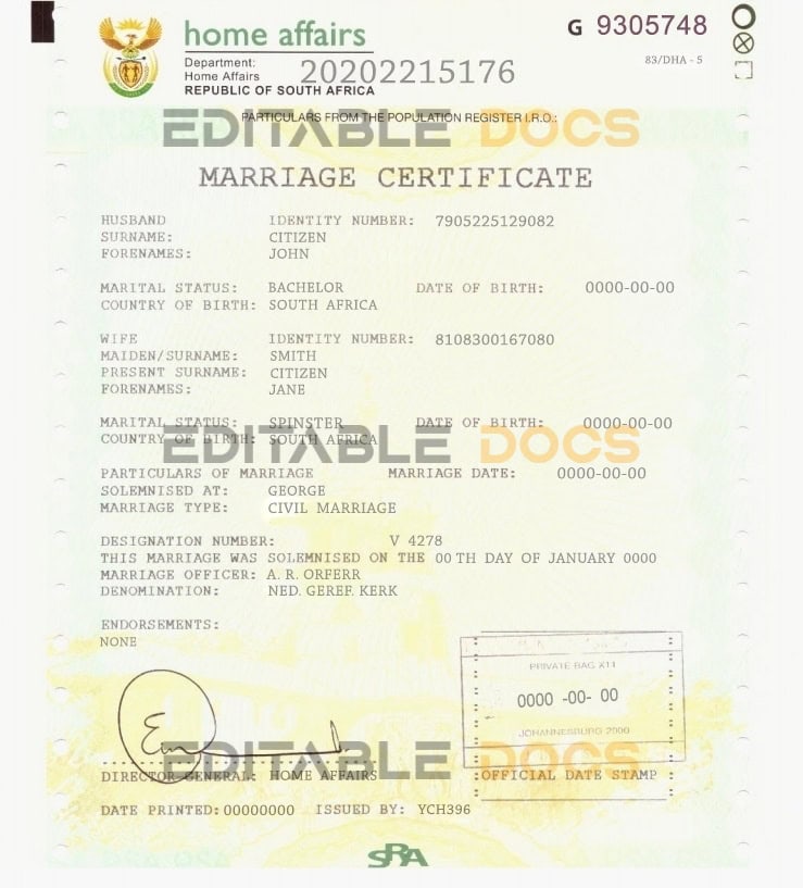 South Africa Marriage Certificate | Editable PSD Templates
