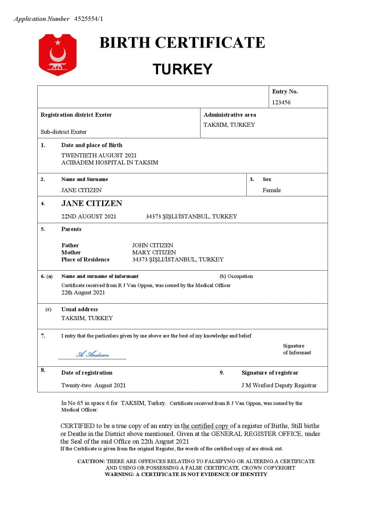 Authentic Turkey Birth Certificate Template | Customize and Download Online