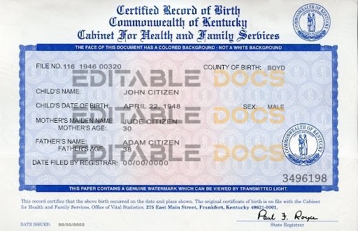 Authentic USA Kentucky Birth Certificate Template | Customize and Download Online