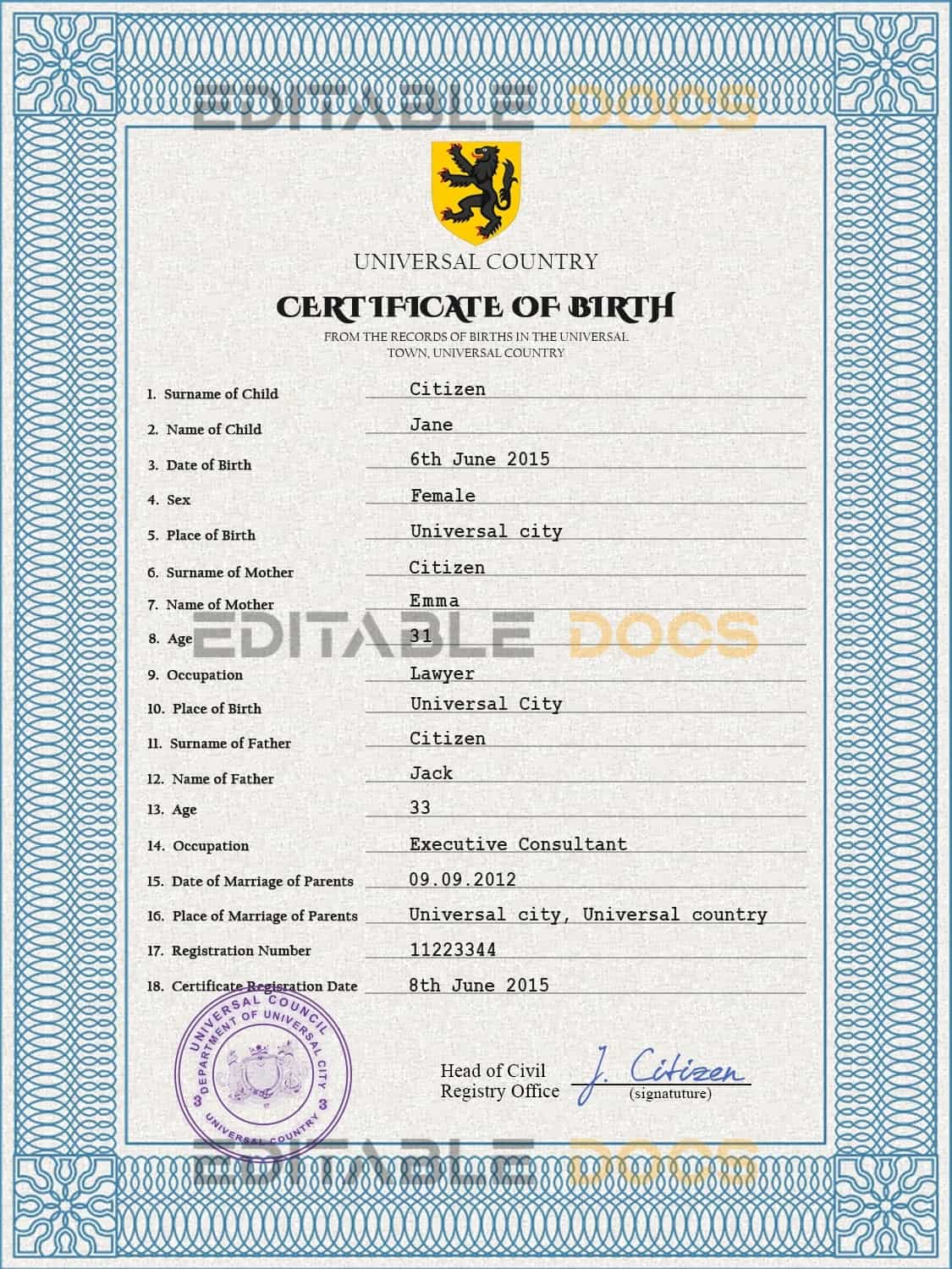 Authentic alpha awards Birth Certificate PSD Template | Customize and Download Online