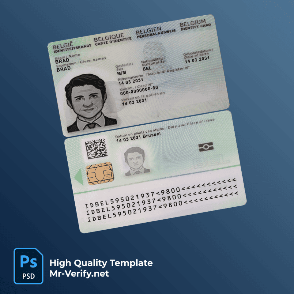 Belgium ID template in PSD format, fully editable