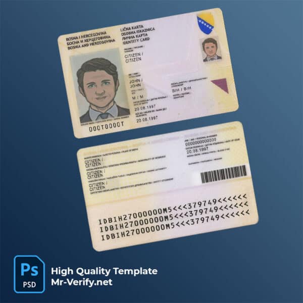 Bosnia and Herzegovina ID template in PSD format, fully editable, with all fonts
