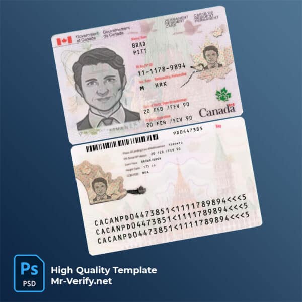 Canada Permanent resident (PR) card template in PSD format, fully editable