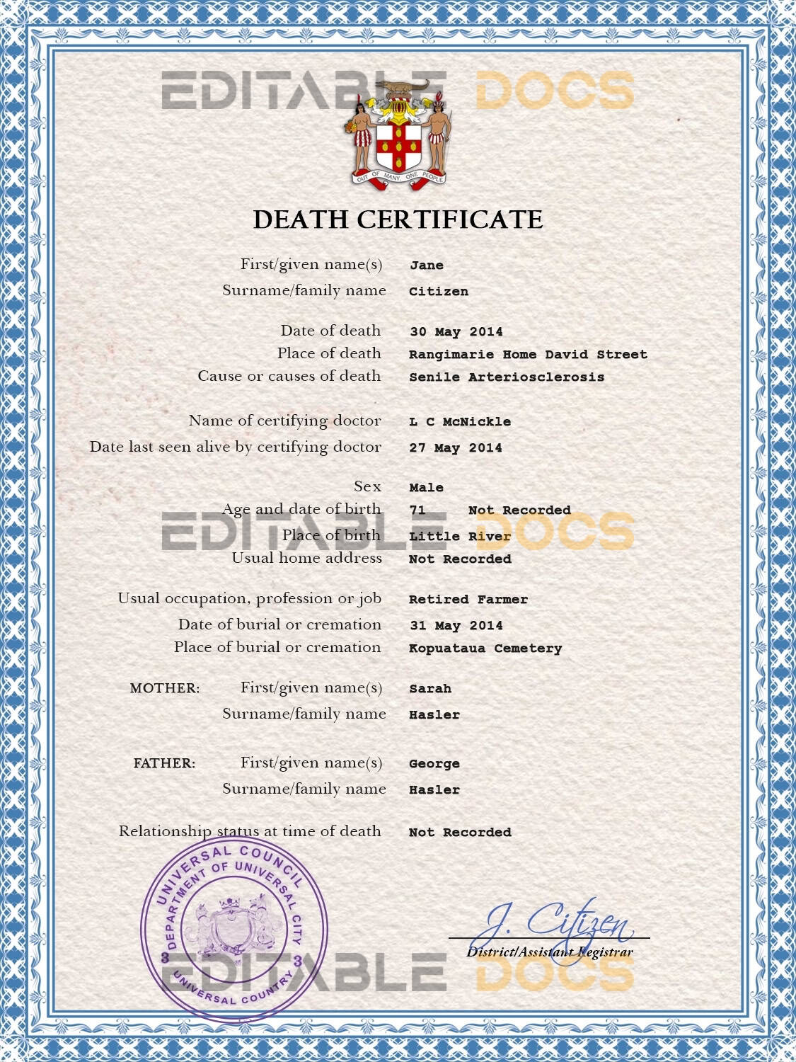 Customizable Certificate Leader Universal Death Certificate PSD Templates | Instant Download