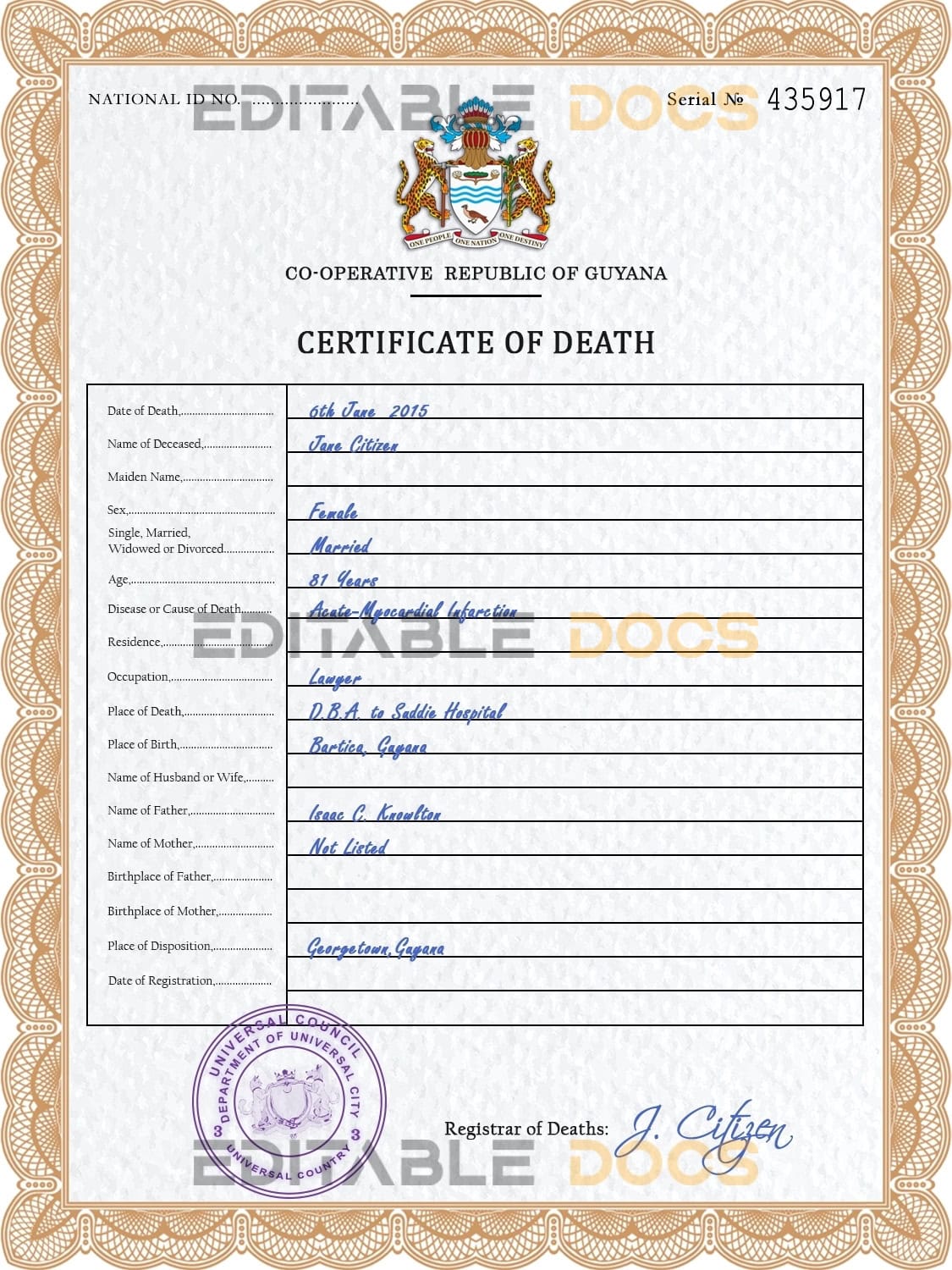 Customizable Coat Push Universal Death Certificate PSD Templates | Instant Download (Copy)