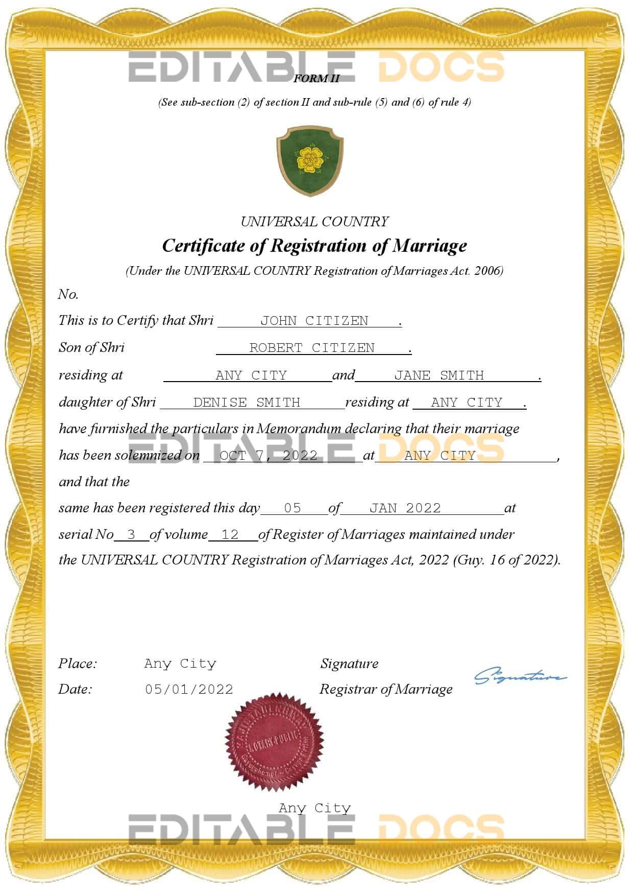 dreams universal Marriage Certificate | Editable PDF Templates