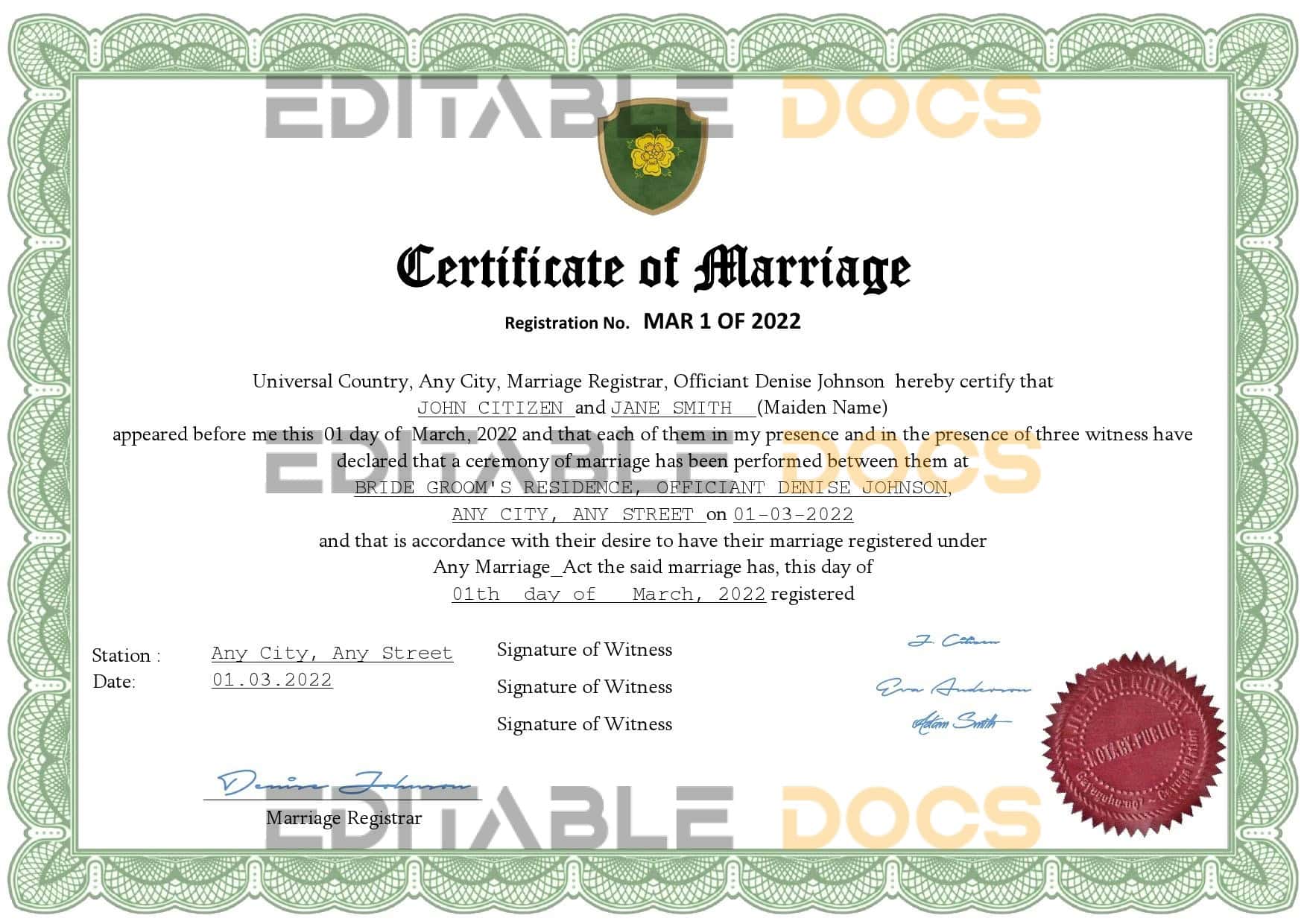 fancy universal Marriage Certificate | Editable PDF Templates