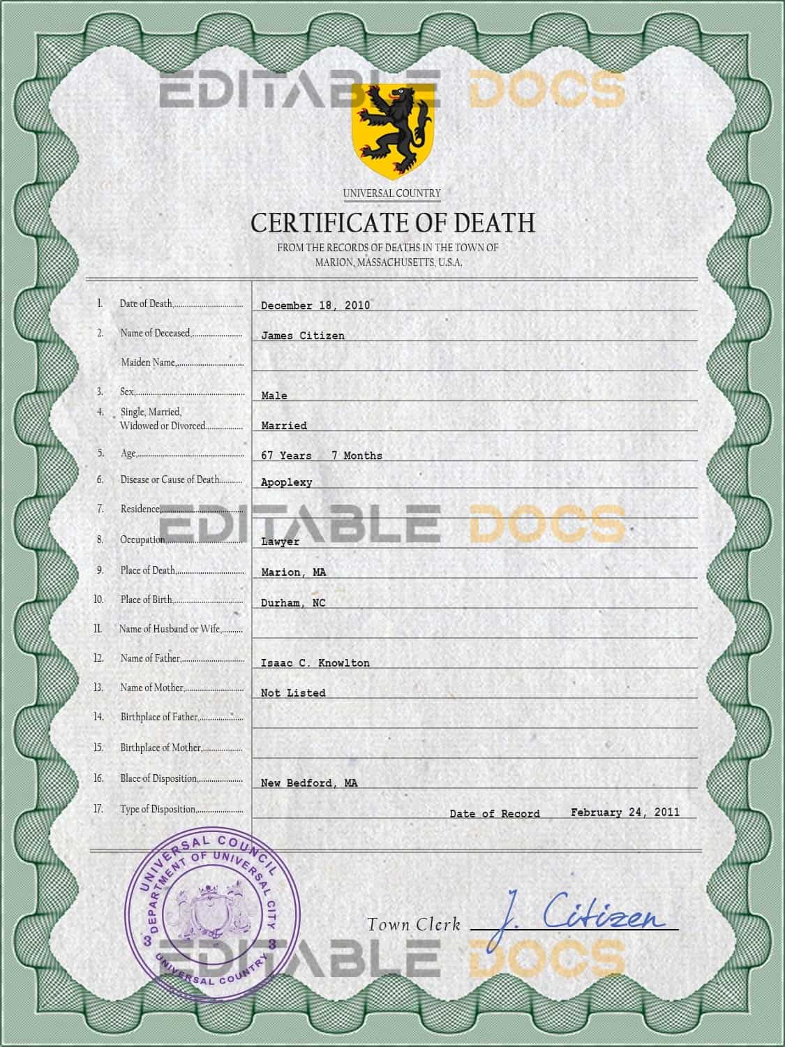 Customizable flight Death Certificate PSD Templates | Instant Download