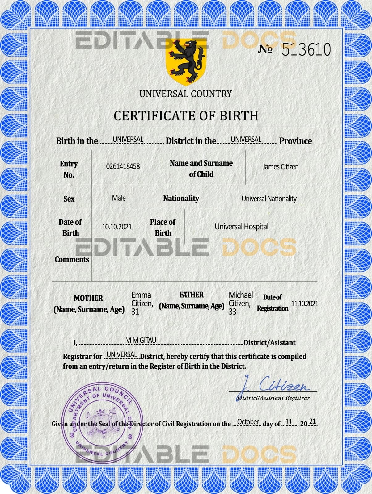 Authentic flow universal Birth Certificate PSD Template | Customize and Download Online