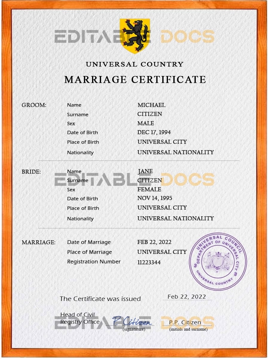 foregorund universal Marriage Certificate | Editable PSD Templates
