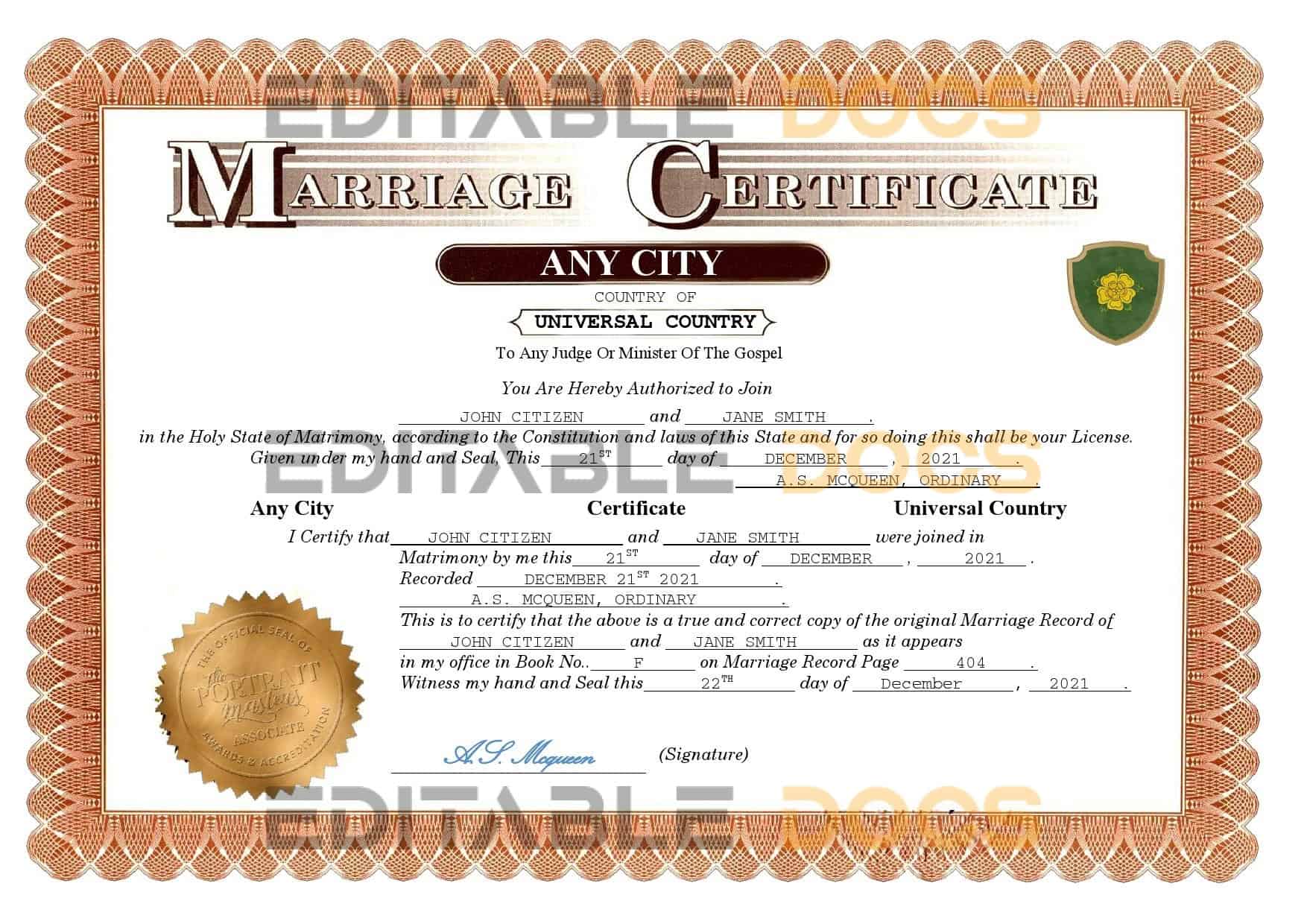 forever universal Marriage Certificate | Editable PDF Templates