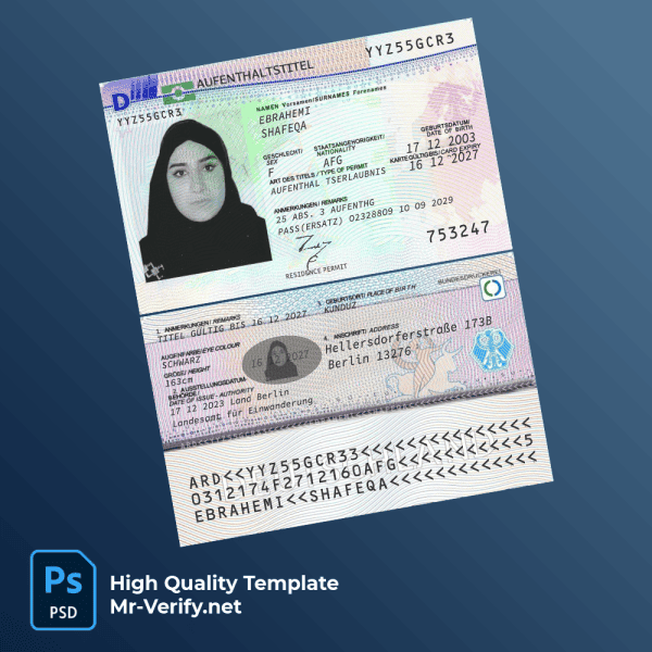 Germany residence permit card Psd Template