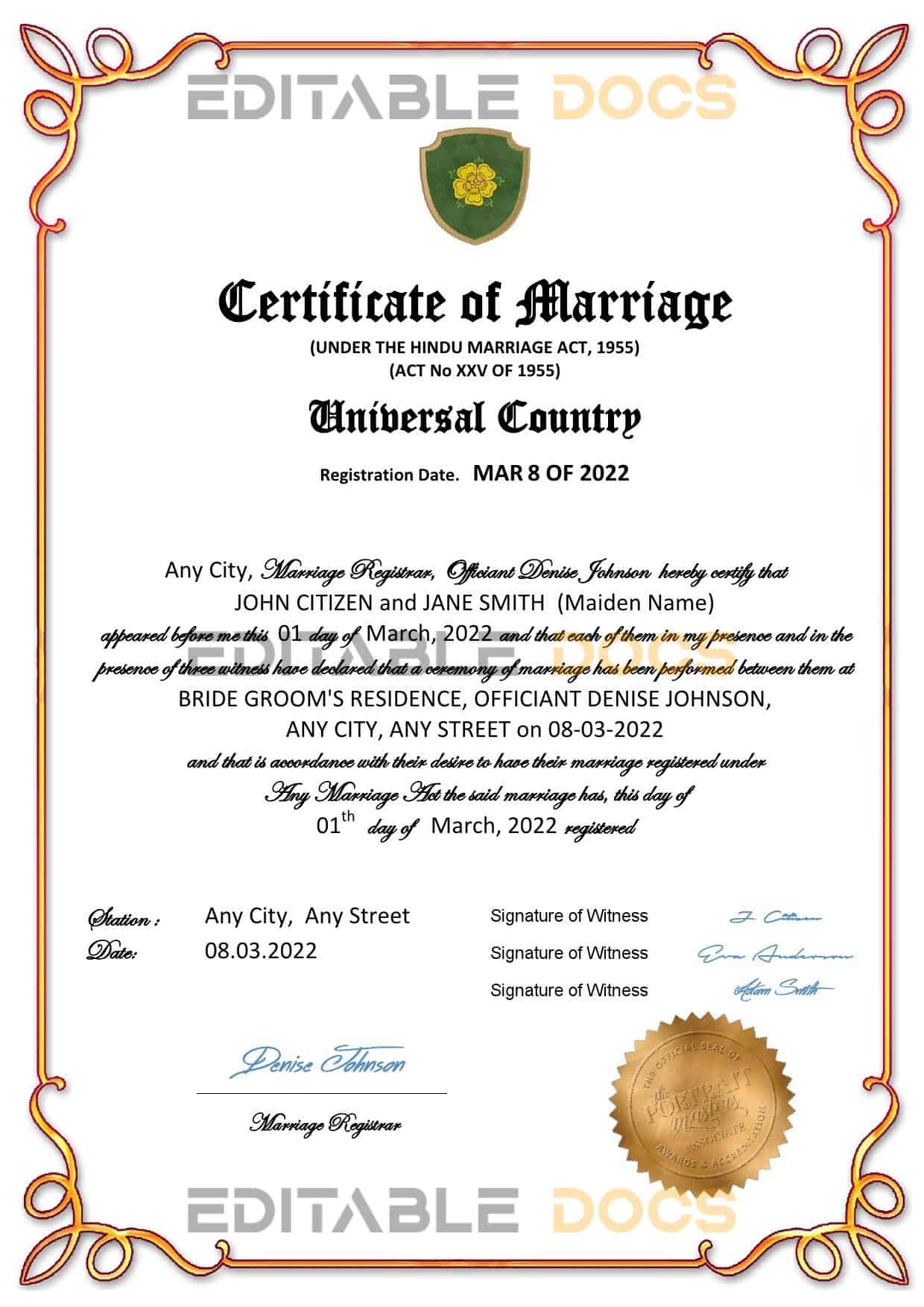 gloss universal Marriage Certificate | Editable PDF Templates