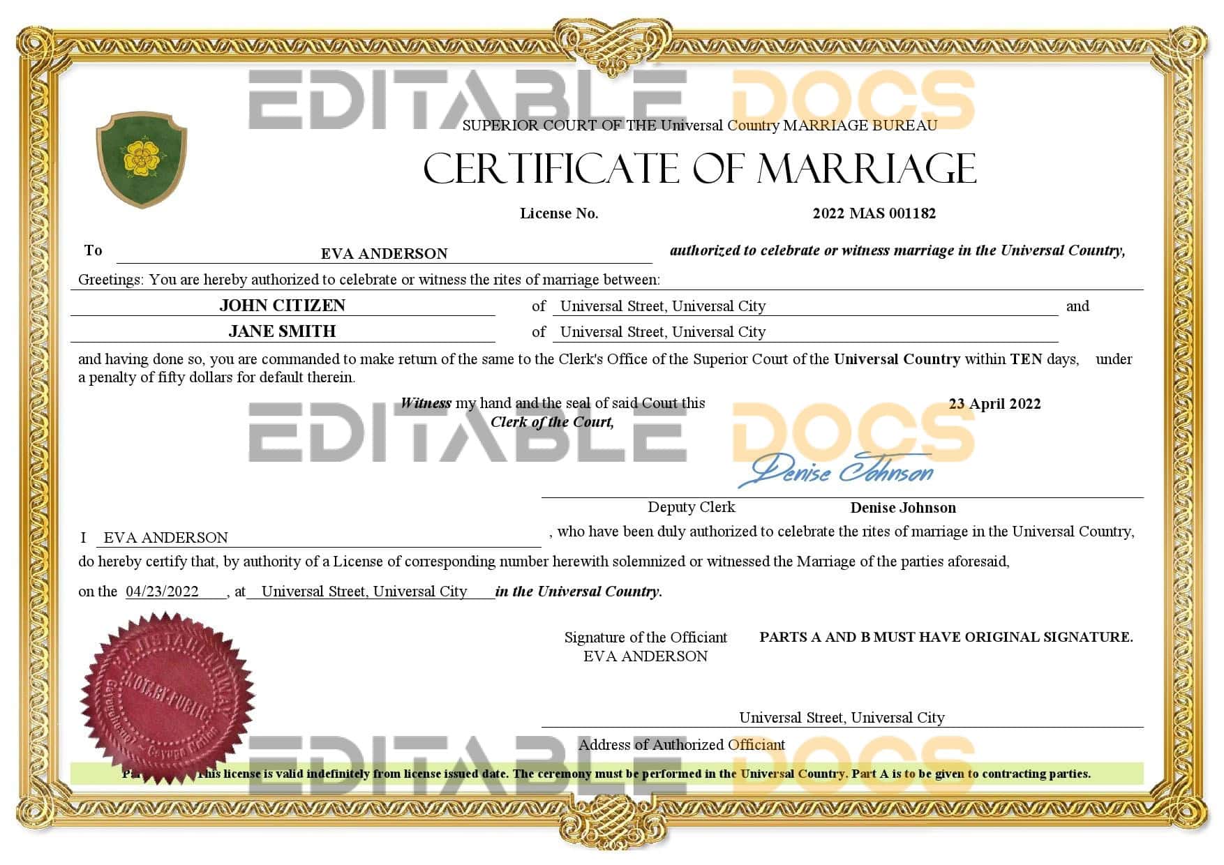 grace universal Marriage Certificate | Editable PDF Templates
