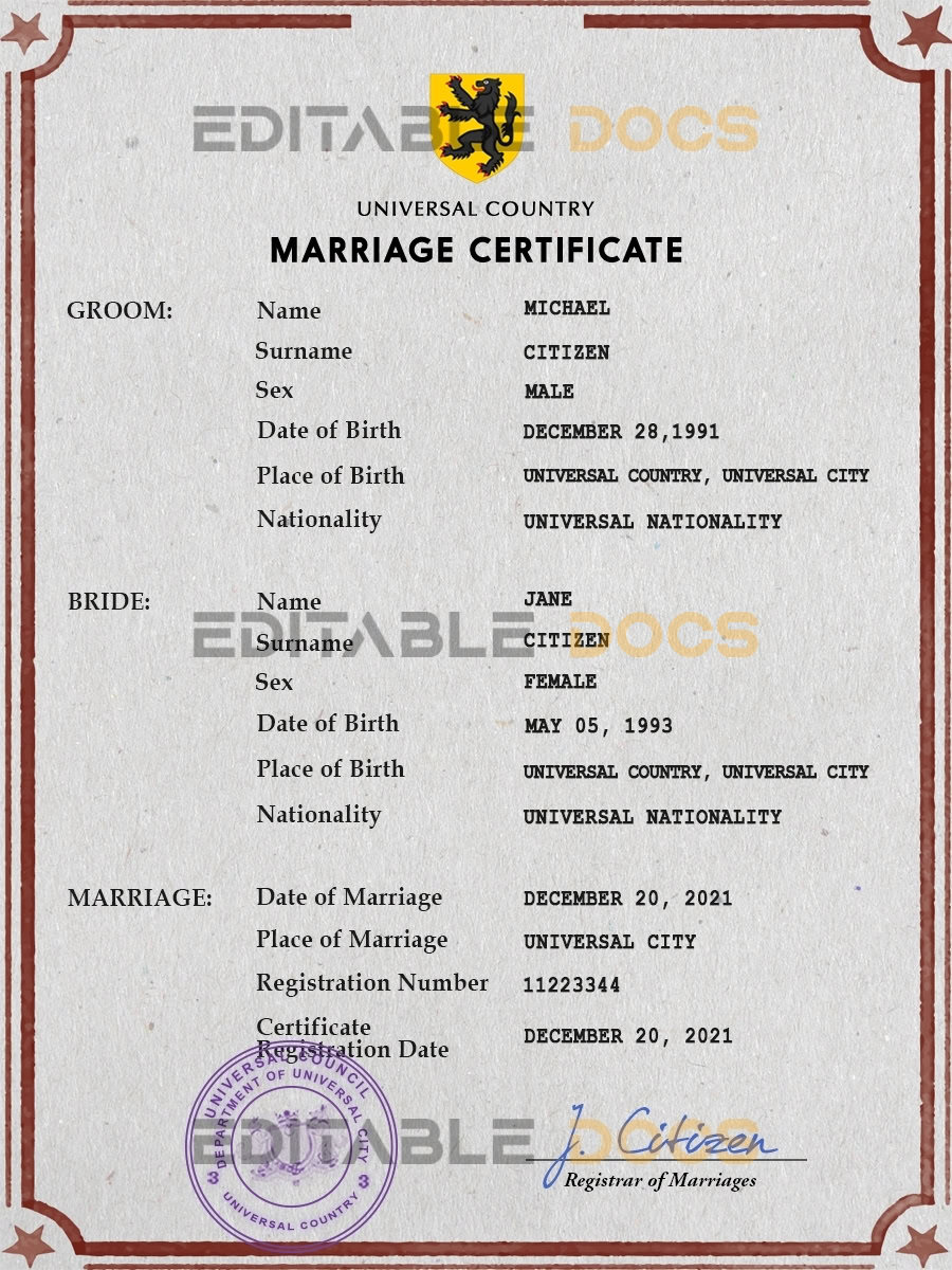 iconic token universal Marriage Certificate | Editable PSD Templates