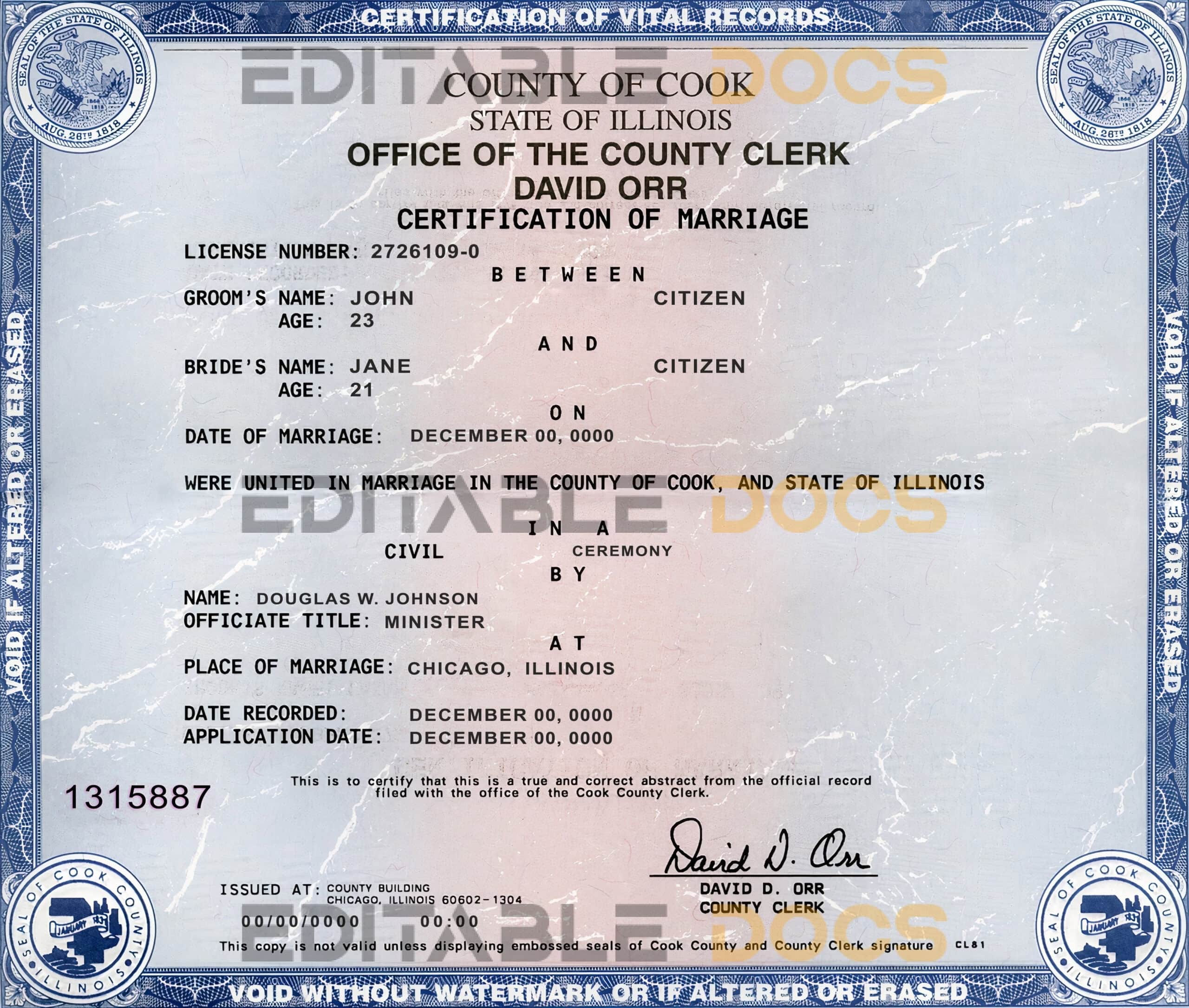 illinois Marriage Certificate | Editable PSD Templates