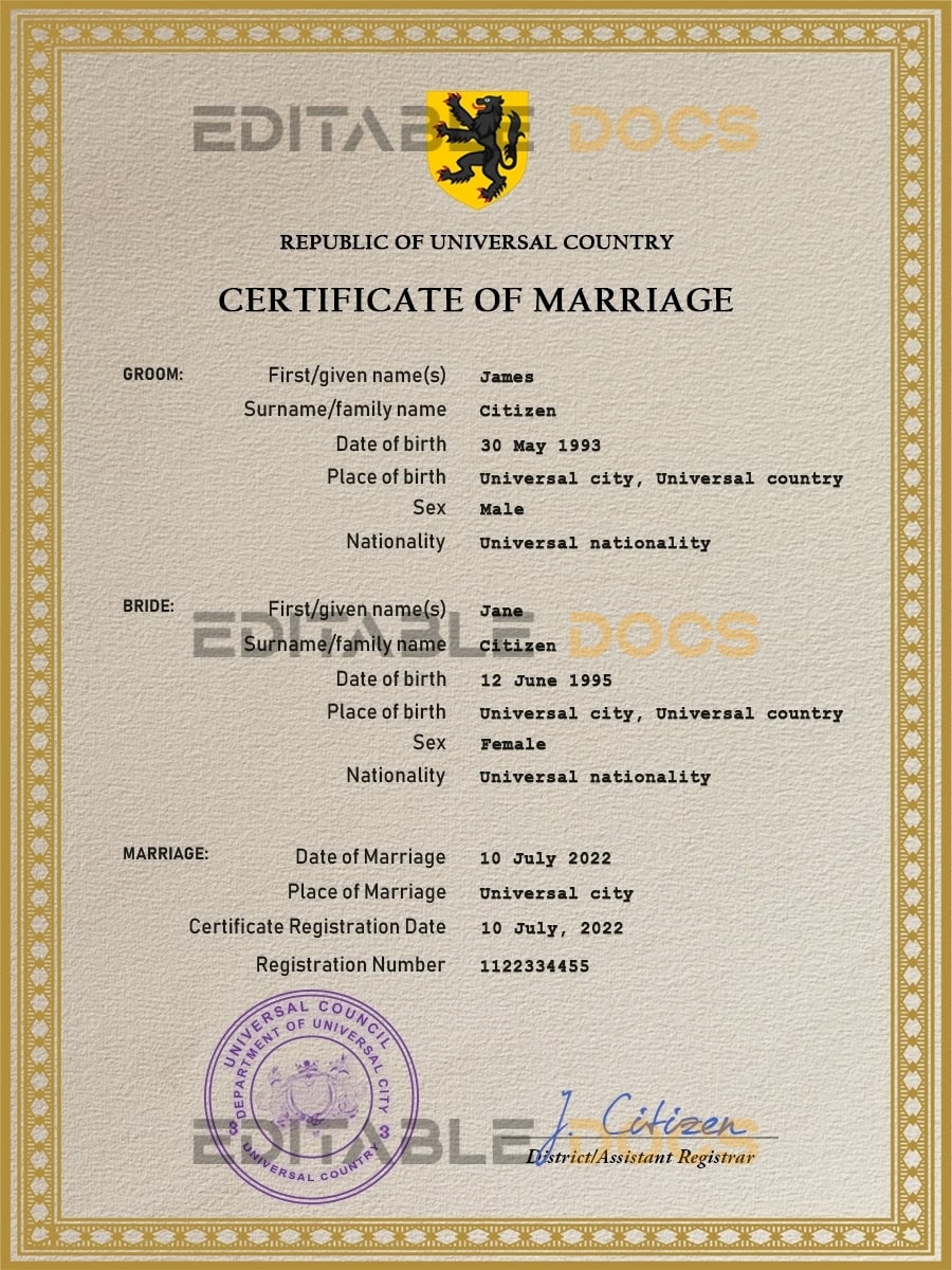instict universal Marriage Certificate | Editable PSD Templates