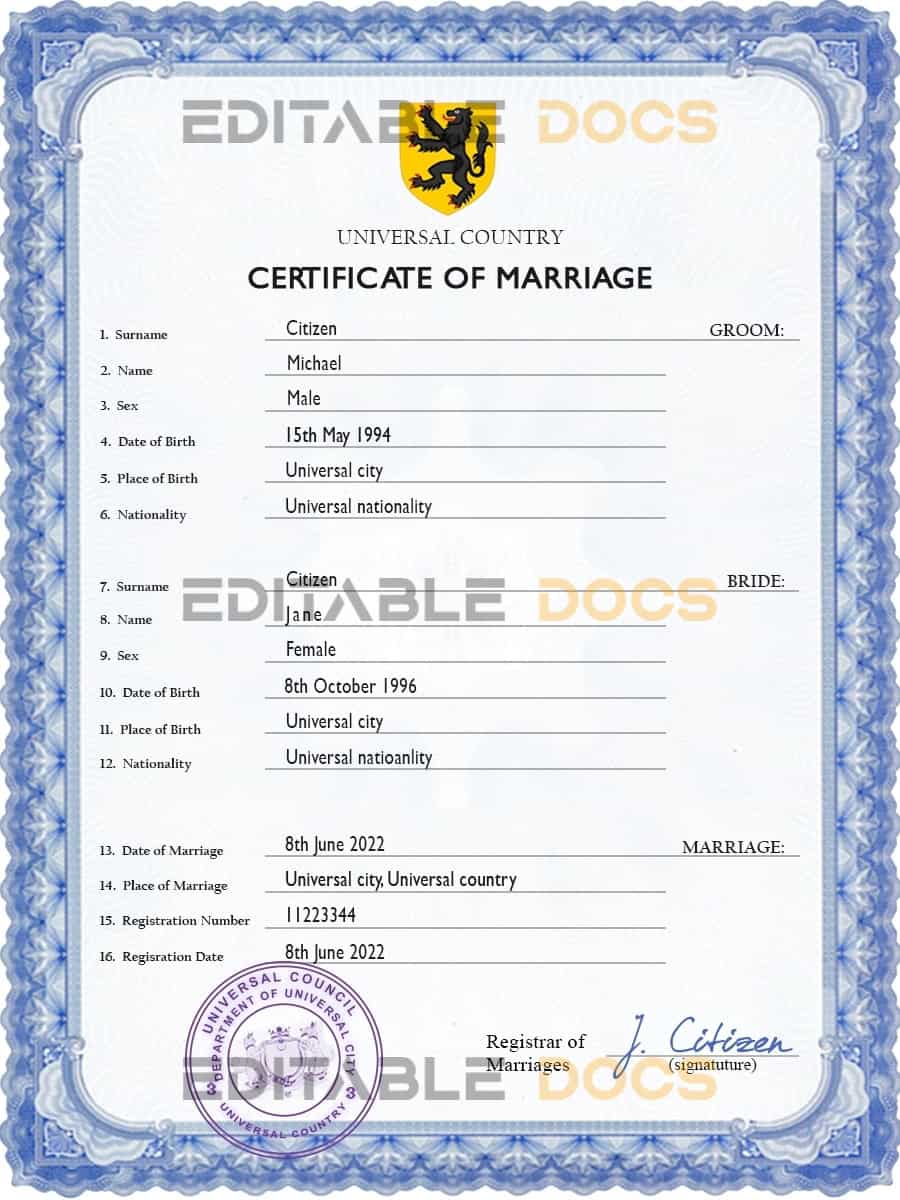 lensman universal Marriage Certificate | Editable PSD Templates