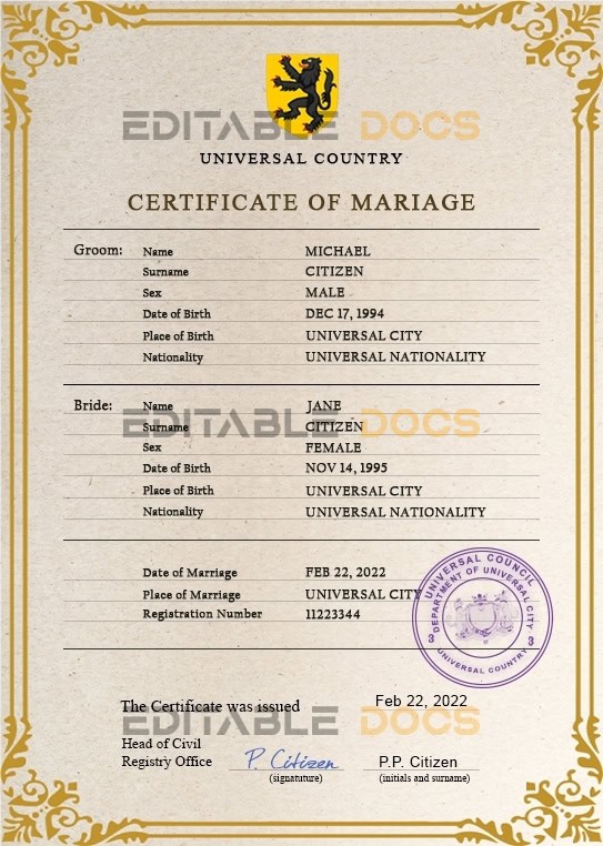 license universal Marriage Certificate | Editable PSD Templates