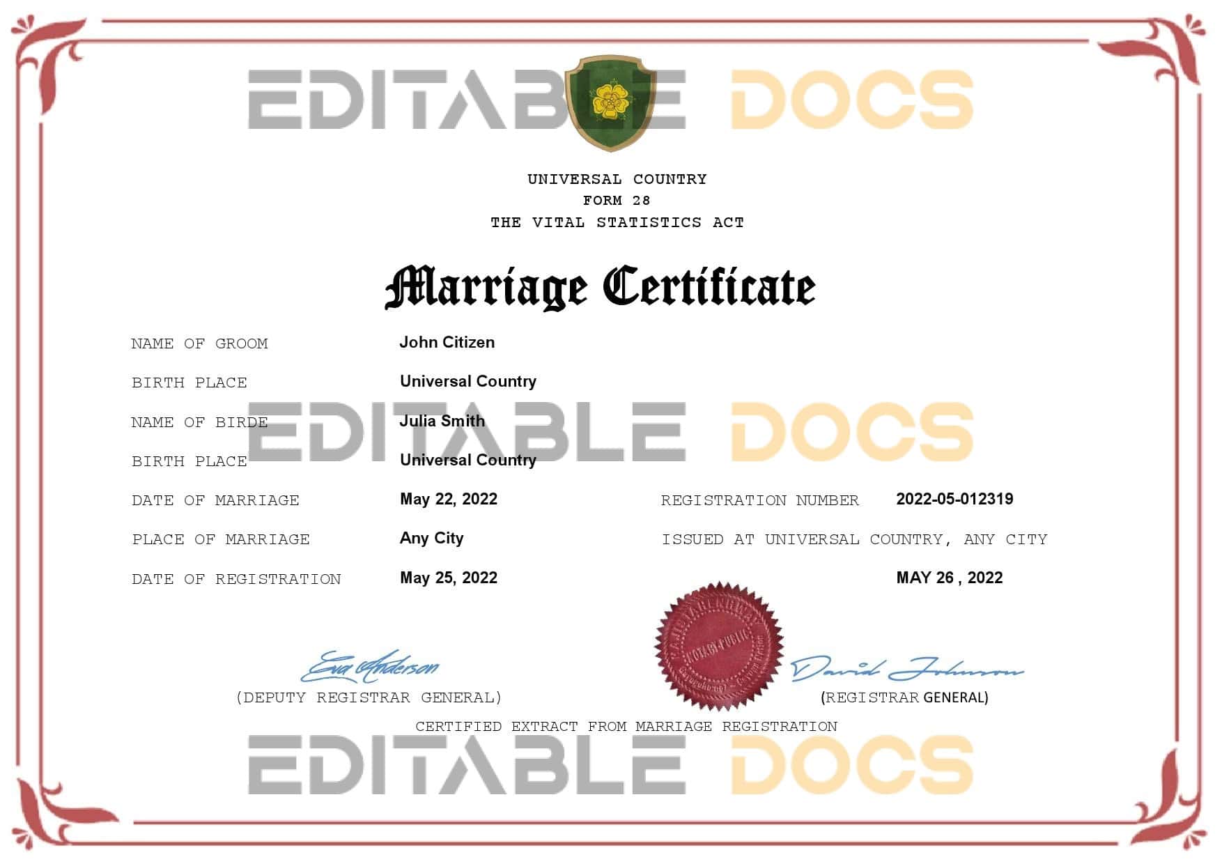 lure universal Marriage Certificate | Editable PDF Templates