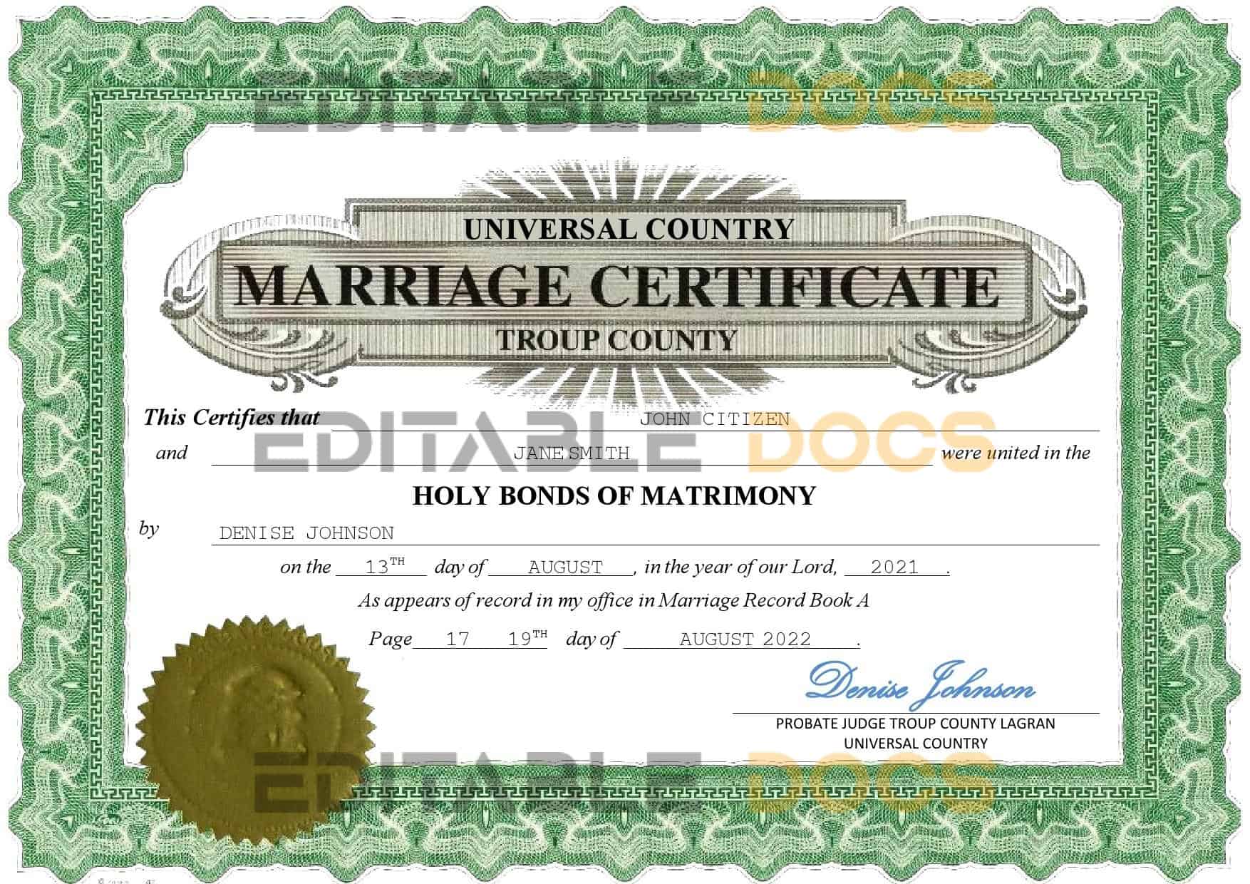 lush design universal Marriage Certificate | Editable PDF Templates