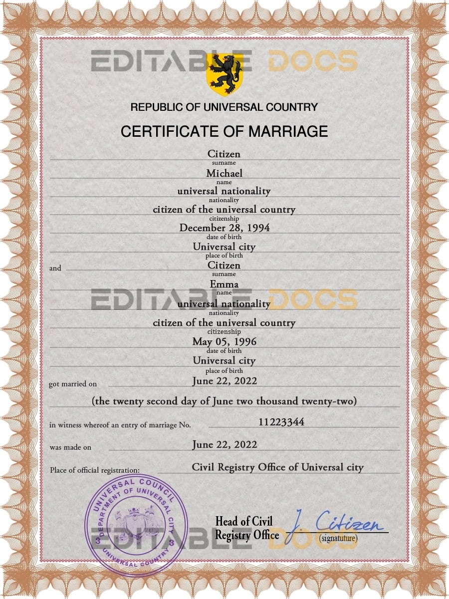 microfilm universal Marriage Certificate | Editable PSD Templates