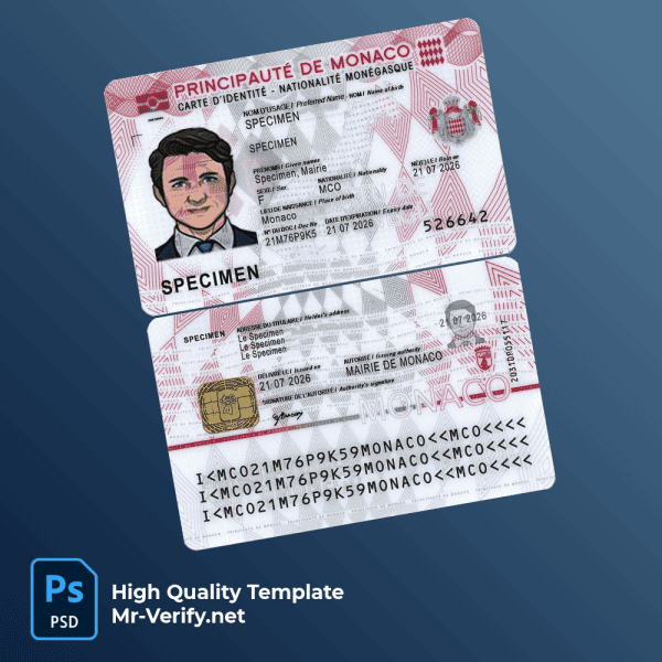 Monaco digital id card PSD template