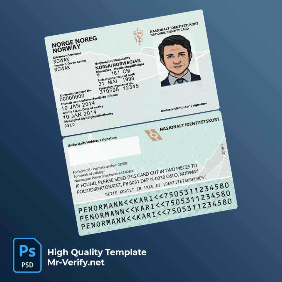 Norway ID template in PSD format, fully editable