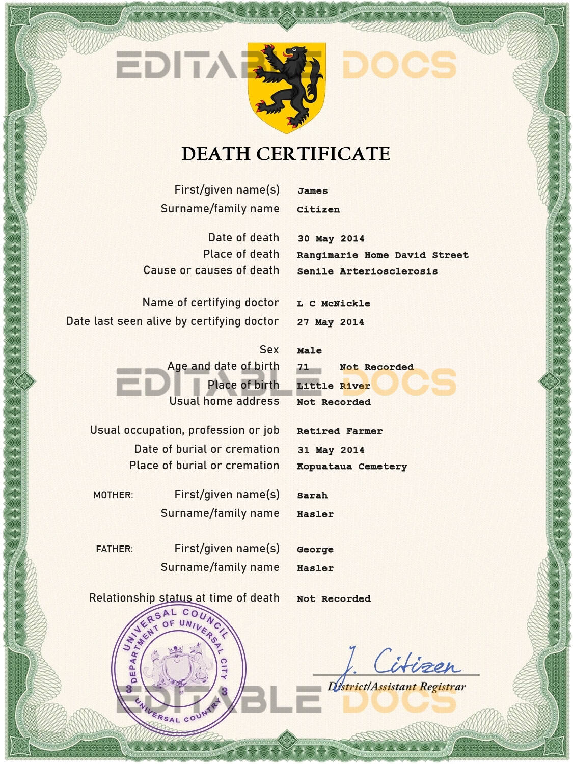Customizable Point Flow Universal Death Certificate PSD Templates | Instant Download