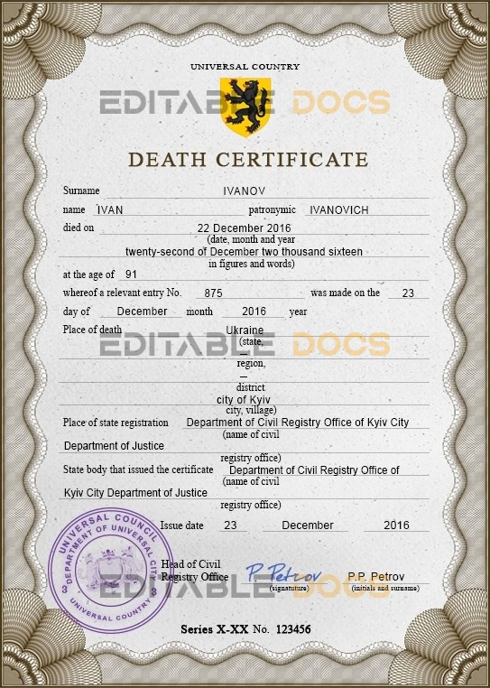Customizable pulse Death Certificate PSD Templates | Instant Download