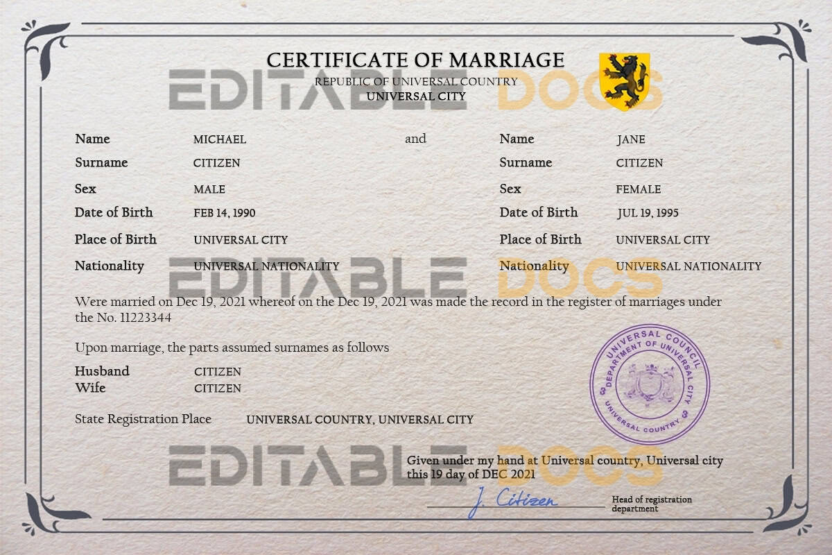 romance universal Marriage Certificate | Editable PSD Templates (version 2)