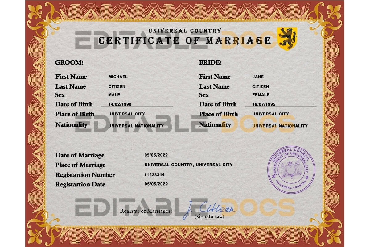 sentiment universal Marriage Certificate | Editable PSD Templates