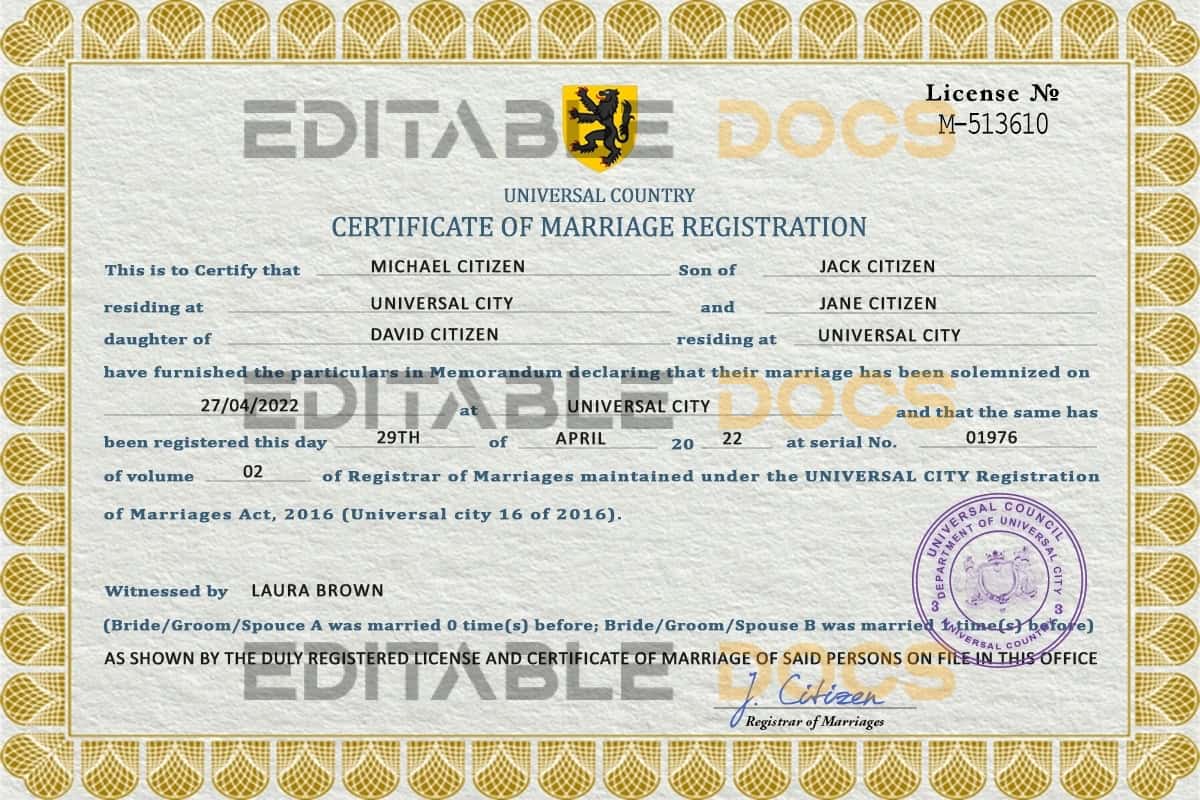sight universal Marriage Certificate | Editable PSD Templates