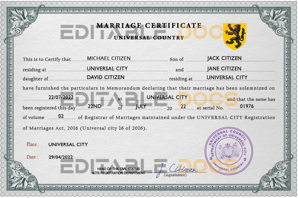 snapshot universal Marriage Certificate | Editable PSD Templates