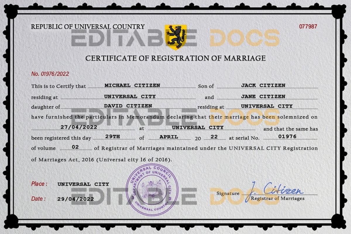 spellbound universal Marriage Certificate | Editable PSD Templates