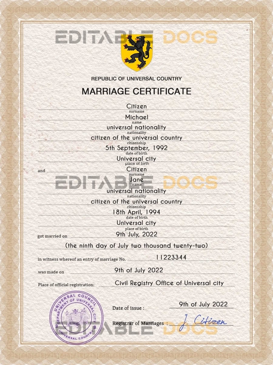 stock universal Marriage Certificate | Editable PSD Templates