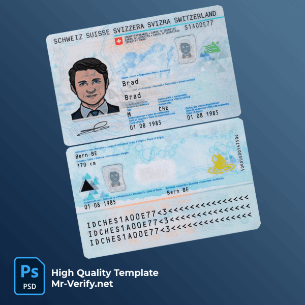 Switzerland ID template in PSD format, fully editable, with all fonts