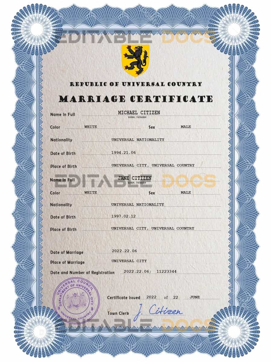 traditional universal Marriage Certificate | Editable PSD Templates